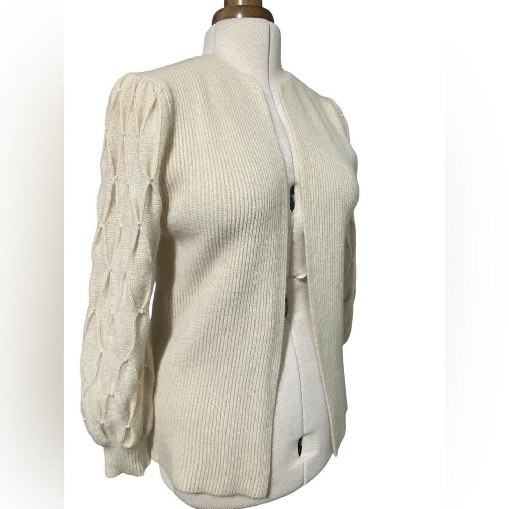 Vintage Cardigan Sweater Size S Wool Angora Ivory Cream Pearls Beaded Retro